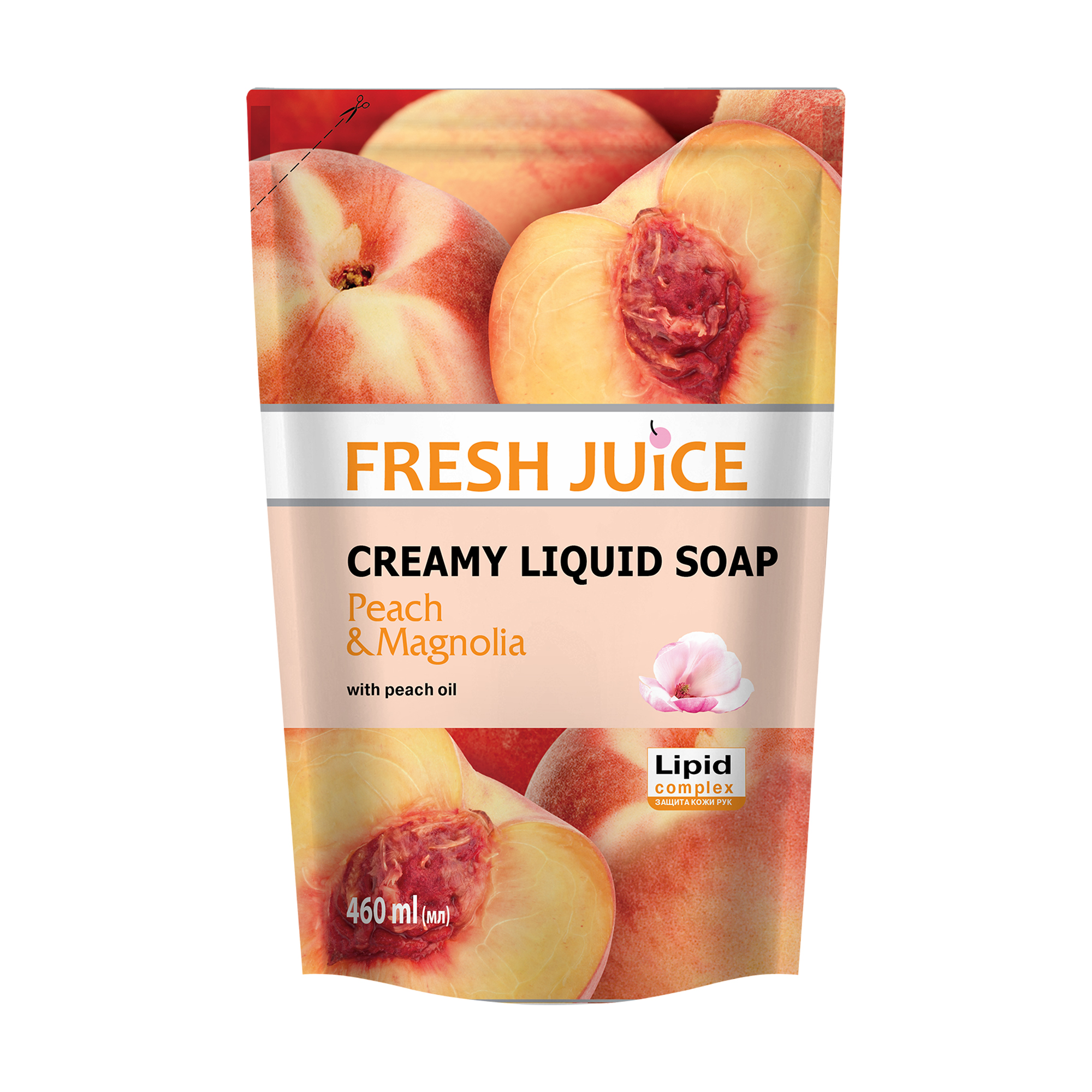 Рідке крем-мило Fresh Juice Персик і магнолія, з персиковою олією, 460 мл (дойпак)